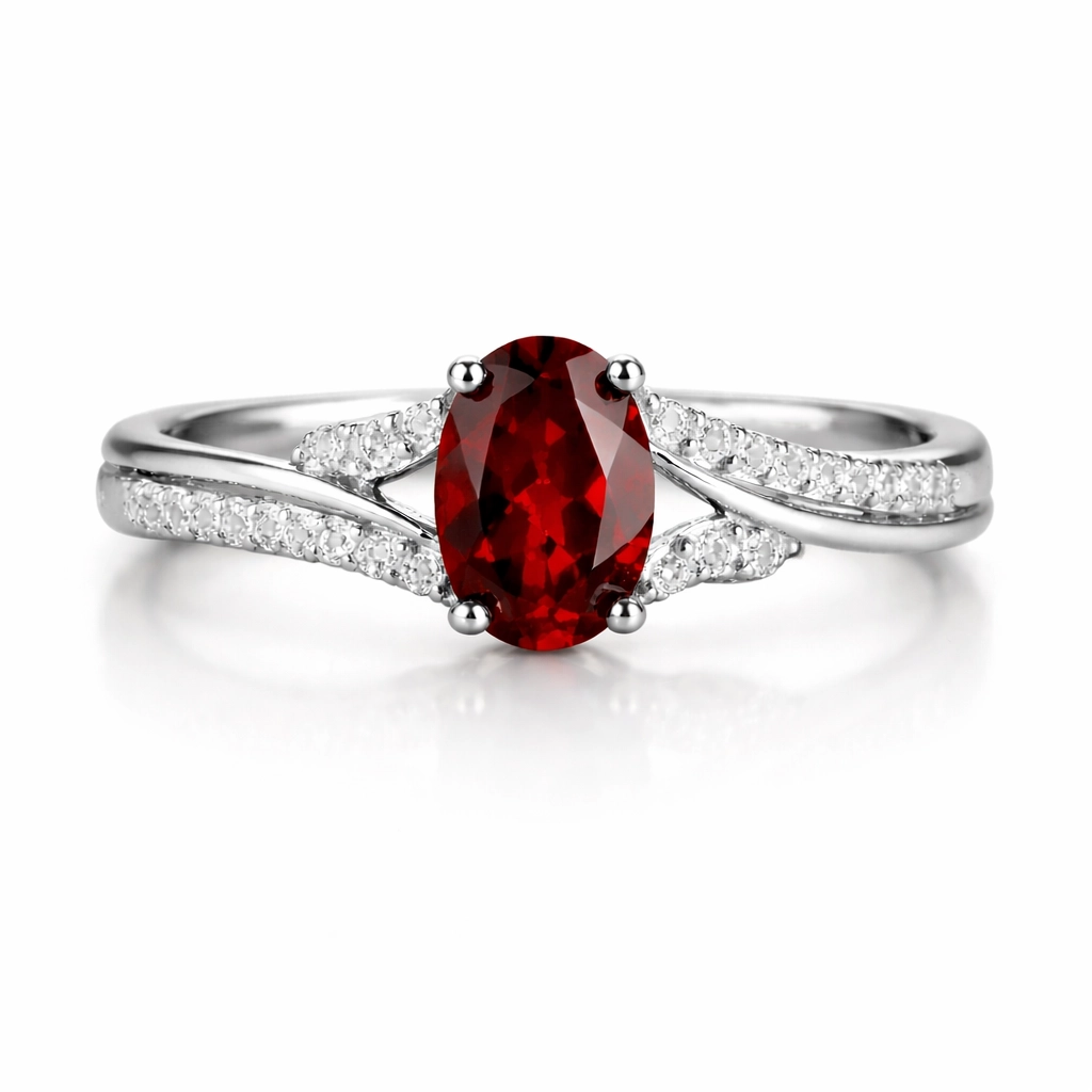 PR030S Garnet Halo Luxe Ring